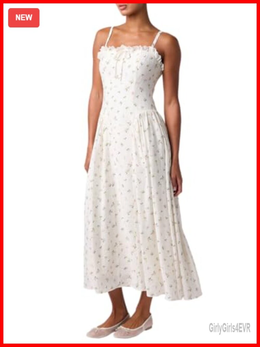 Lulus Corinne Floral Print Woven Midi Dress Ruffle Bow Party Wedding